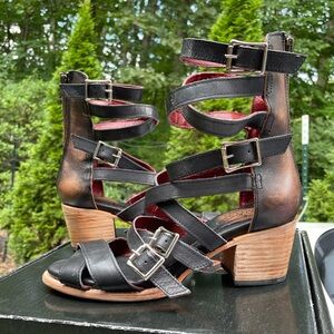 Freebird By Steven Cozumel Black Multi Strap Heeled Sandals Size 9